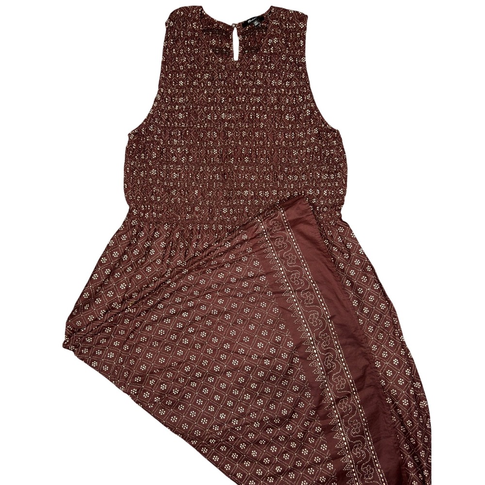 Madewell Melody Midi Dress XXL Molasses Smocked Cotton Geometric Sleeveless
